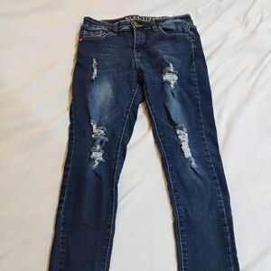 Distressed Dark Indigo Ankle Skinny Jeans